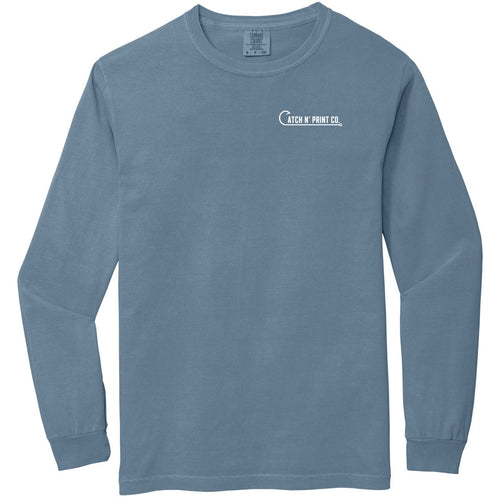 Custom fish Comfort Colors® Long Sleeve in Blue Jean, front