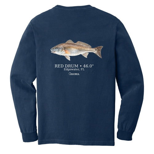 Custom fish Comfort Colors® Pocket Long Sleeve in True Navy, back
