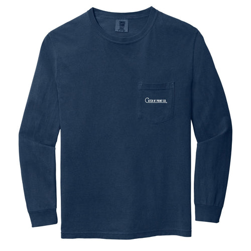 Custom fish Comfort Colors® Pocket Long Sleeve in True Navy, front