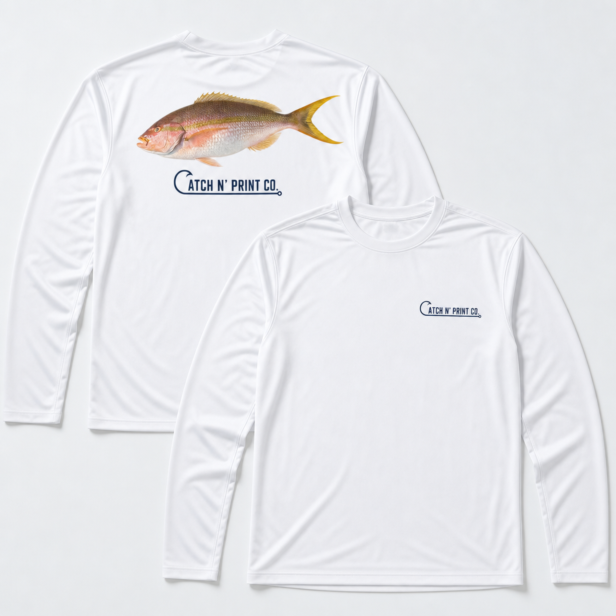Catch N' Print custom fish performance fishing shirt, front and back