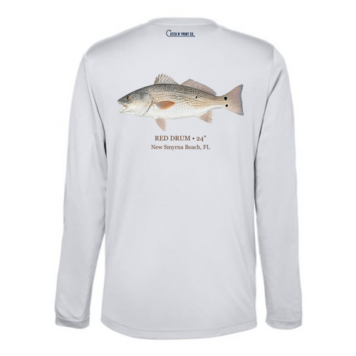 Performance Long Sleeve, Gyotaku Color artwork, Heather Gray, Horizontal orientation, back view