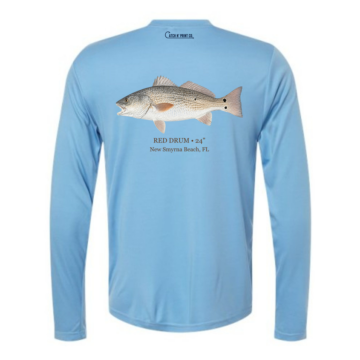 Performance Long Sleeve, Gyotaku Color artwork, Light Blue, Horizontal orientation, back view