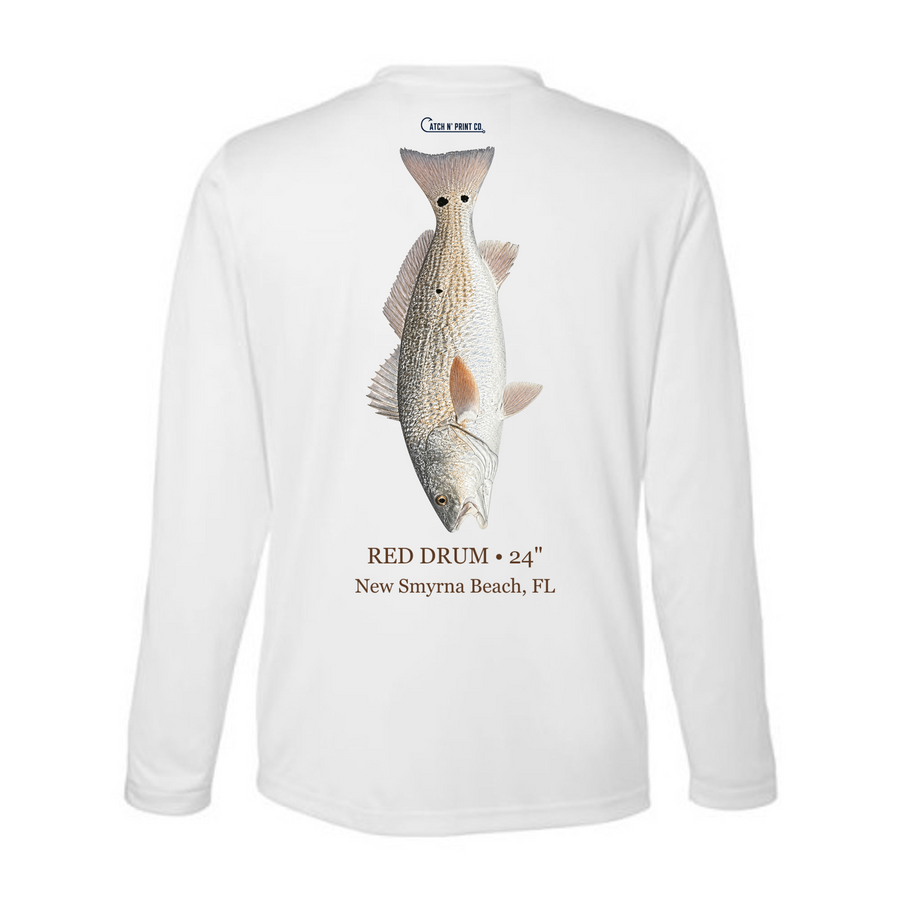 Performance Long Sleeve, Gyotaku Color artwork, White, Vertical orientation, back view