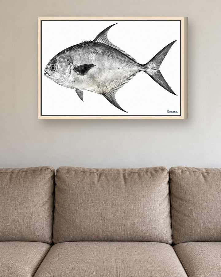 Canvas in a maple floating frame, at true size