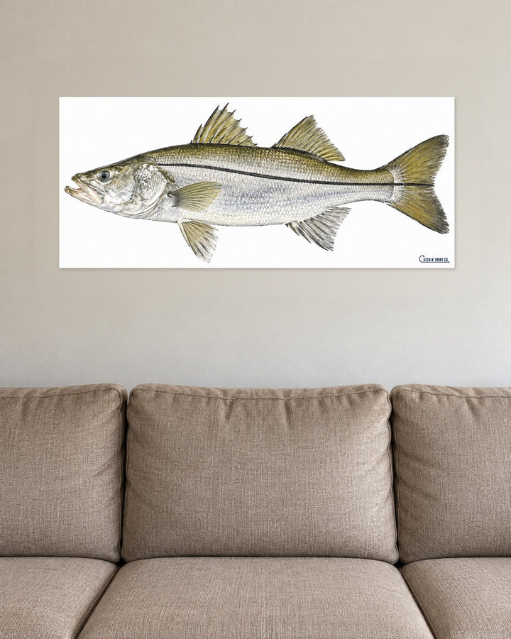 Rolled canvas, unstretched, at true size above a sofa